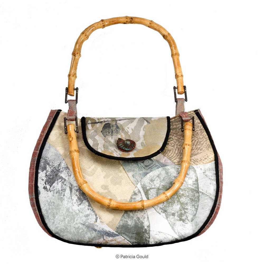 New - Original design purse, bamboo handles,  Raku button - One of a Kind